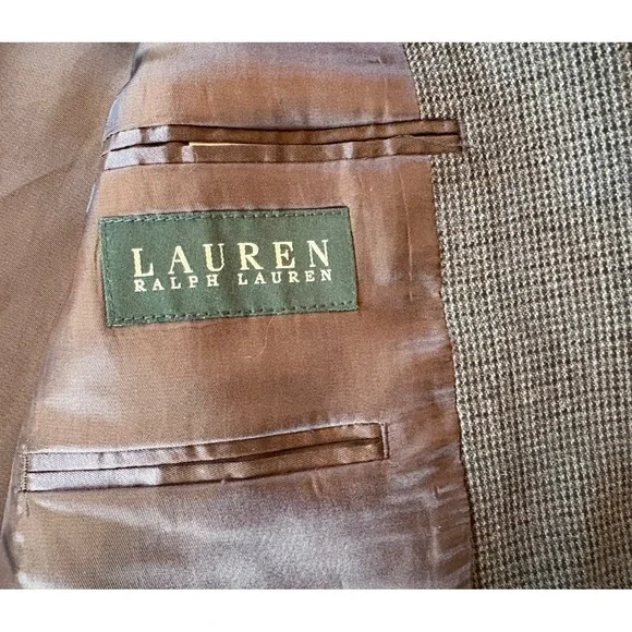 Lauren Ralph Lauren Men Black/Brown Check Tweed Wool‎ Blazer Sport Coat Size 42L